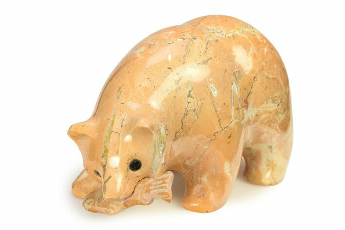 Realistic, Polished Peach Jasper Bear with Fish - Philippines #308416